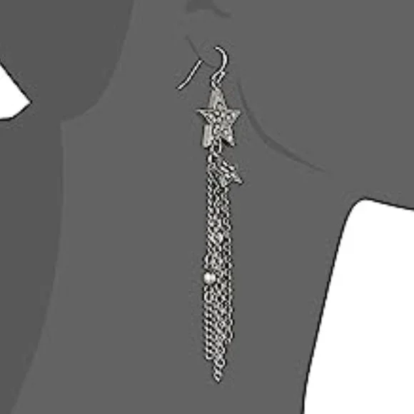 BEN AMUN JEWELRY Crystal Star Dangle Earrings in Silver New - Picture 3 of 9